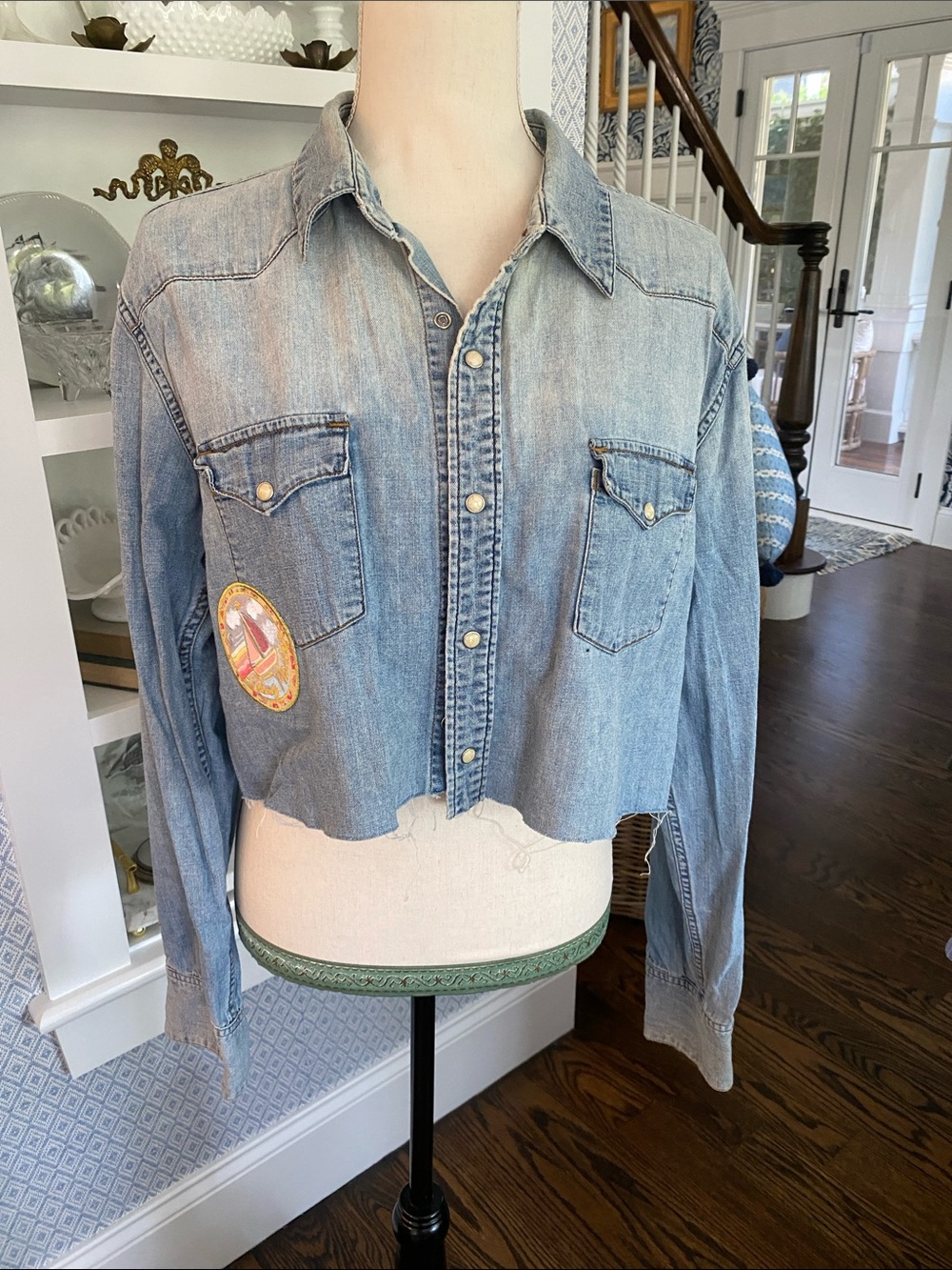 Raw Cut Cropped Lucky Brand Light Blue Denim Shirt